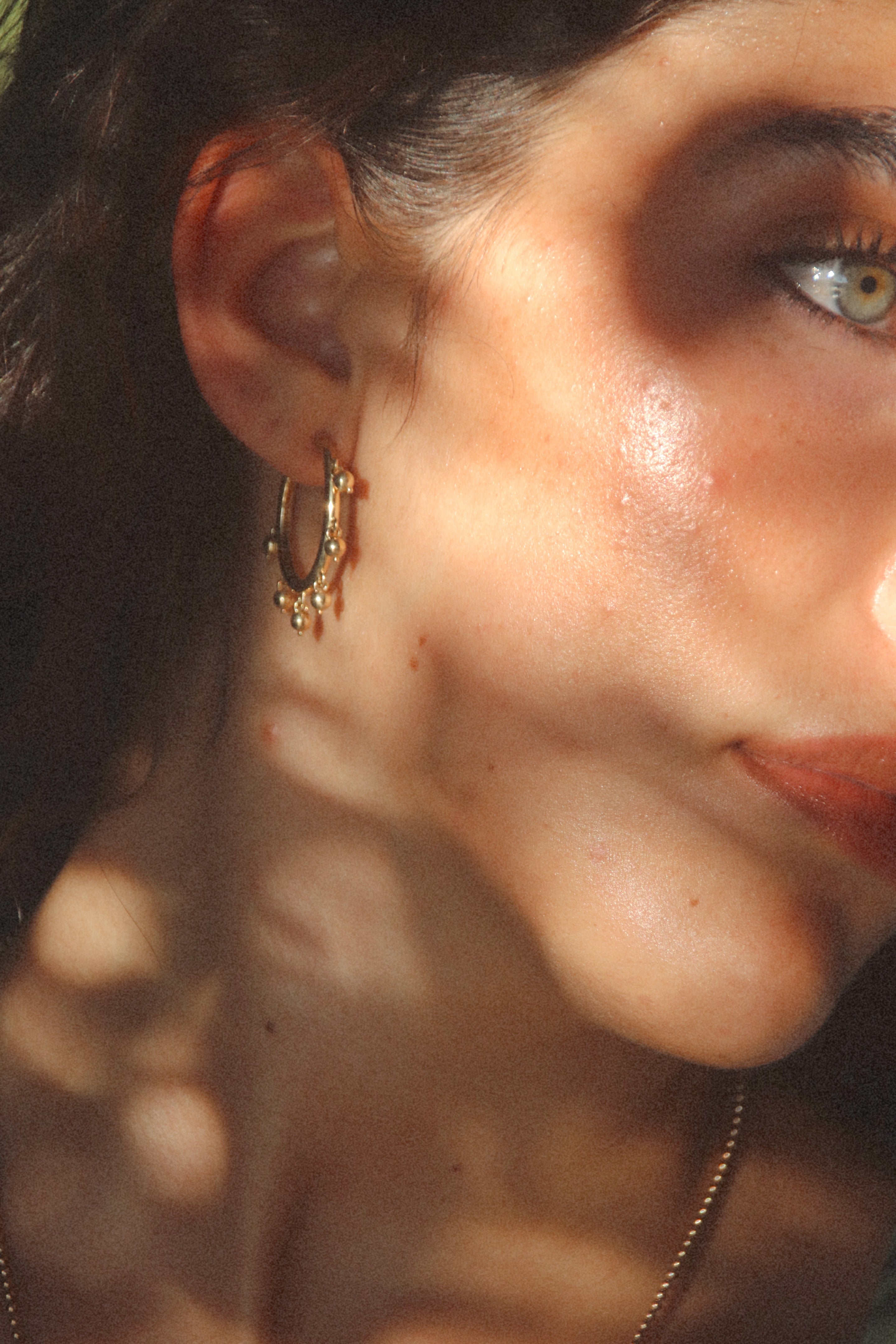 Jhumka Hoops in solid 14k gold – statement earrings with dangling gold beads inspired by Indian jhumkas