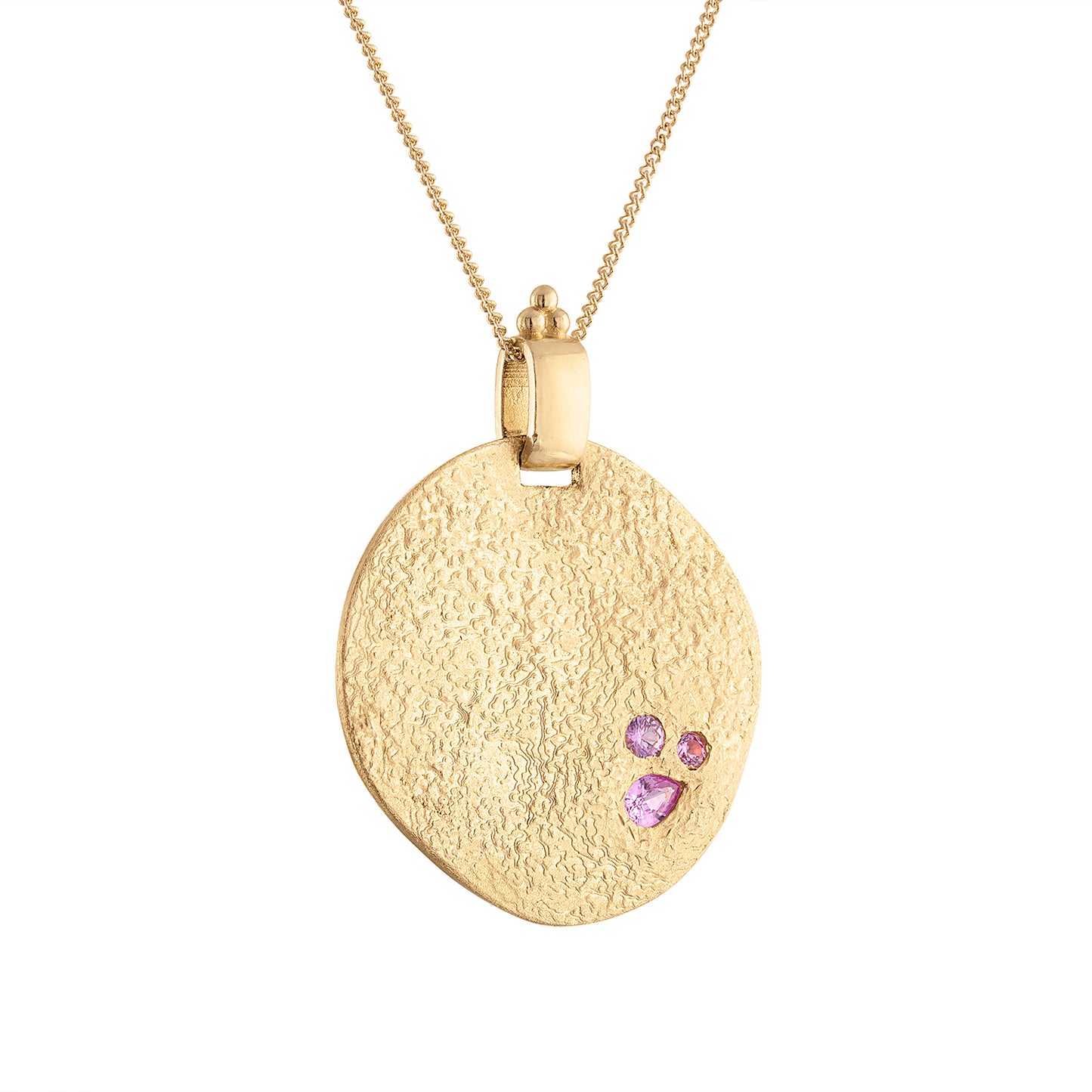 Large Coin Pendant with Pink Sapphire Trio