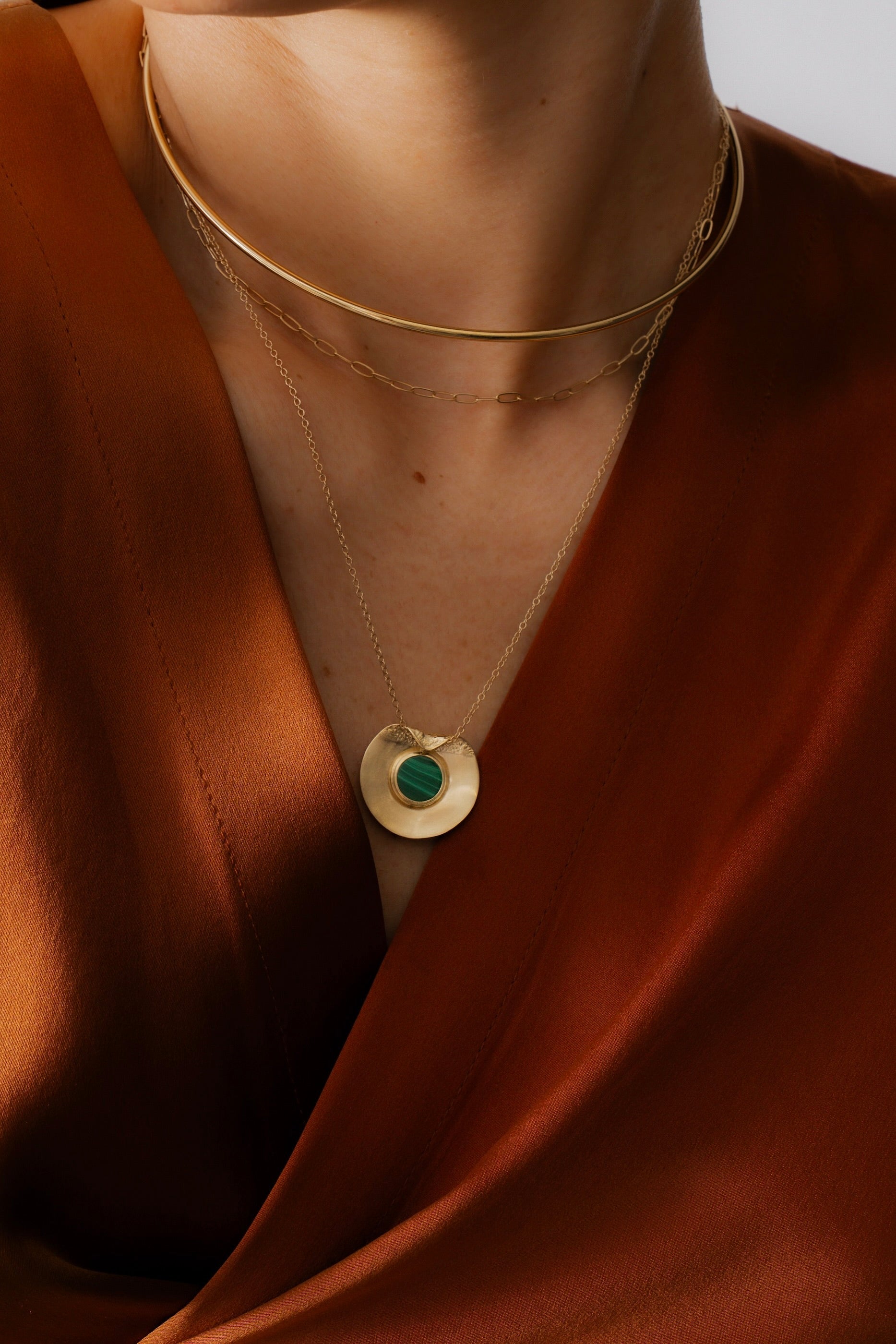 The Fold Necklace – Malachite 14k Gold