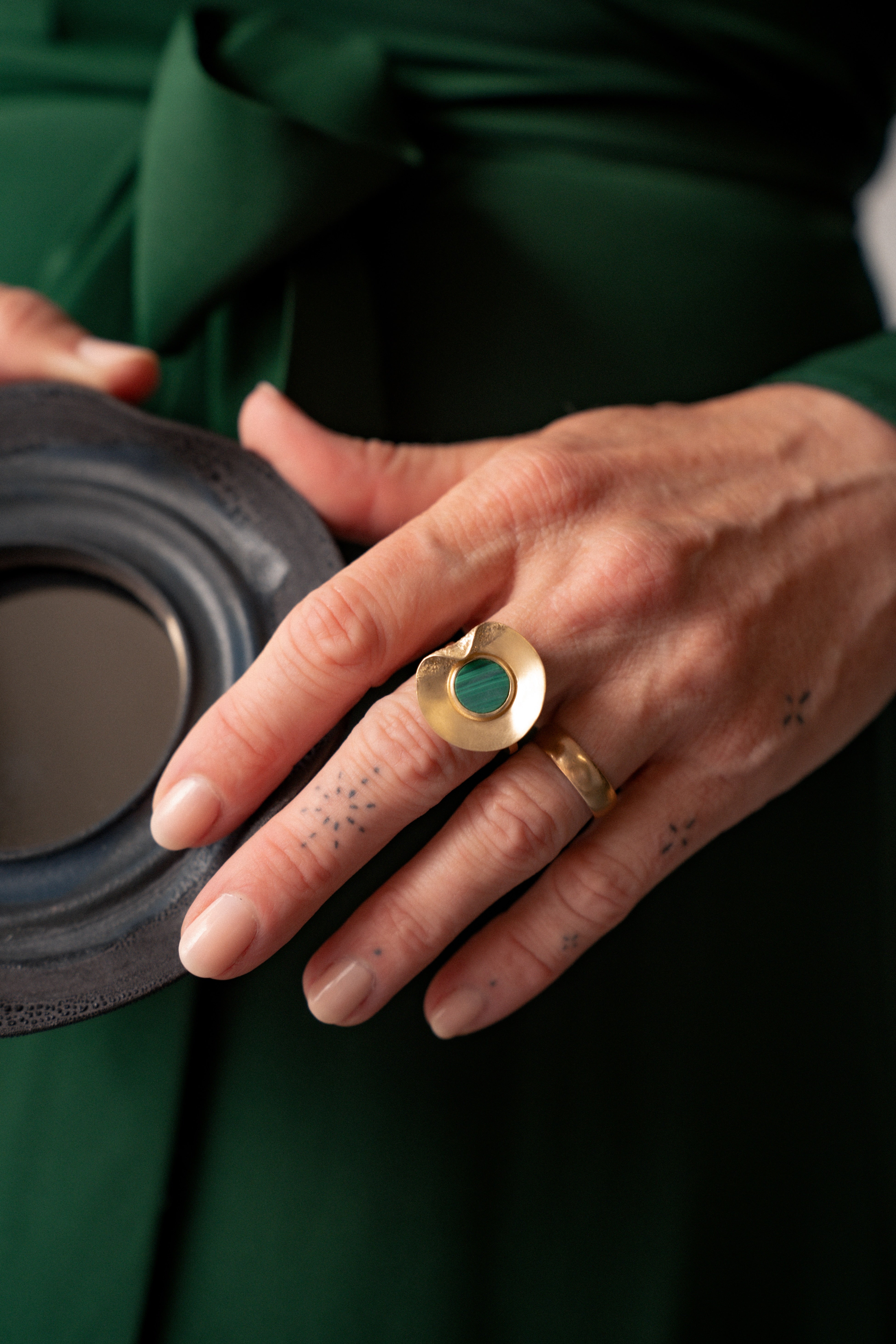 The Fold Ring – Malachite 14k Gold