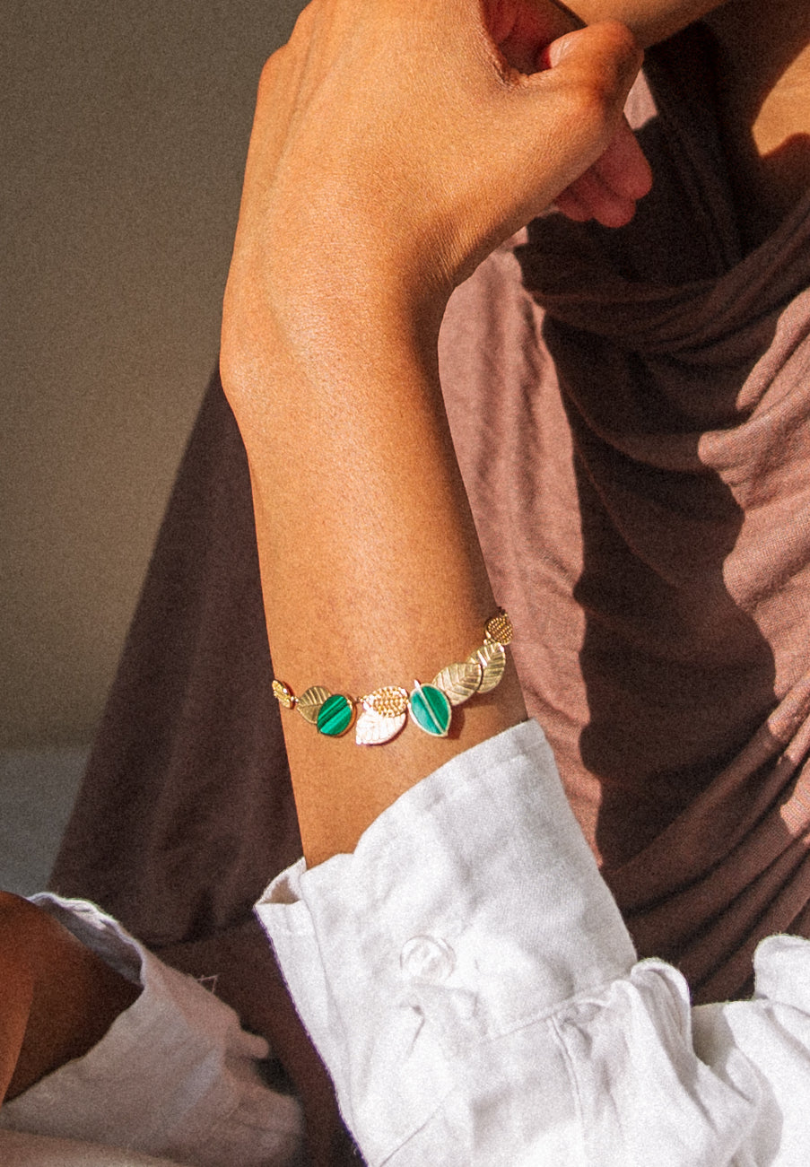 Malachite and Gold Leaf Bracelet