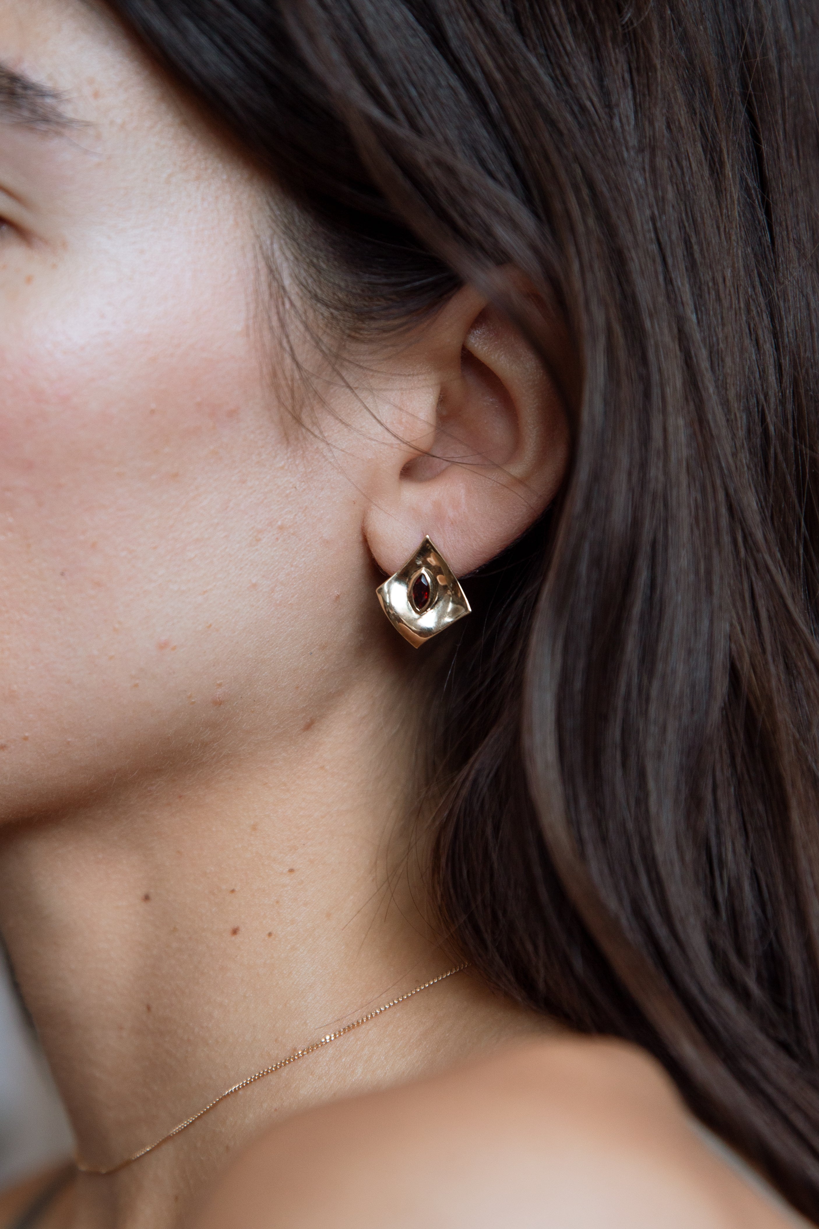 Rhombus Stud Earrings with Mozambique Garnet