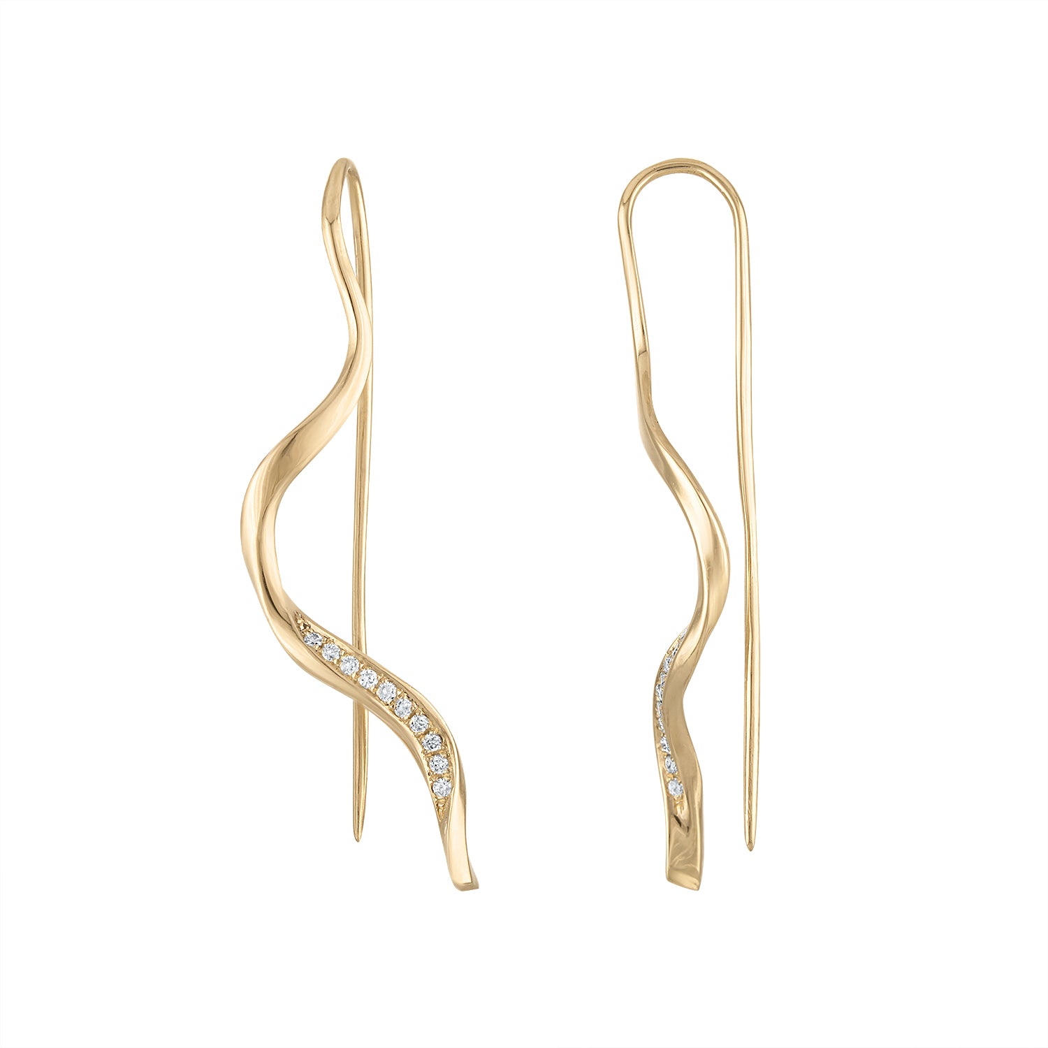 Ribbon Diamond Earrings in solid 14k gold – ballet-inspired design with hand-set diamonds