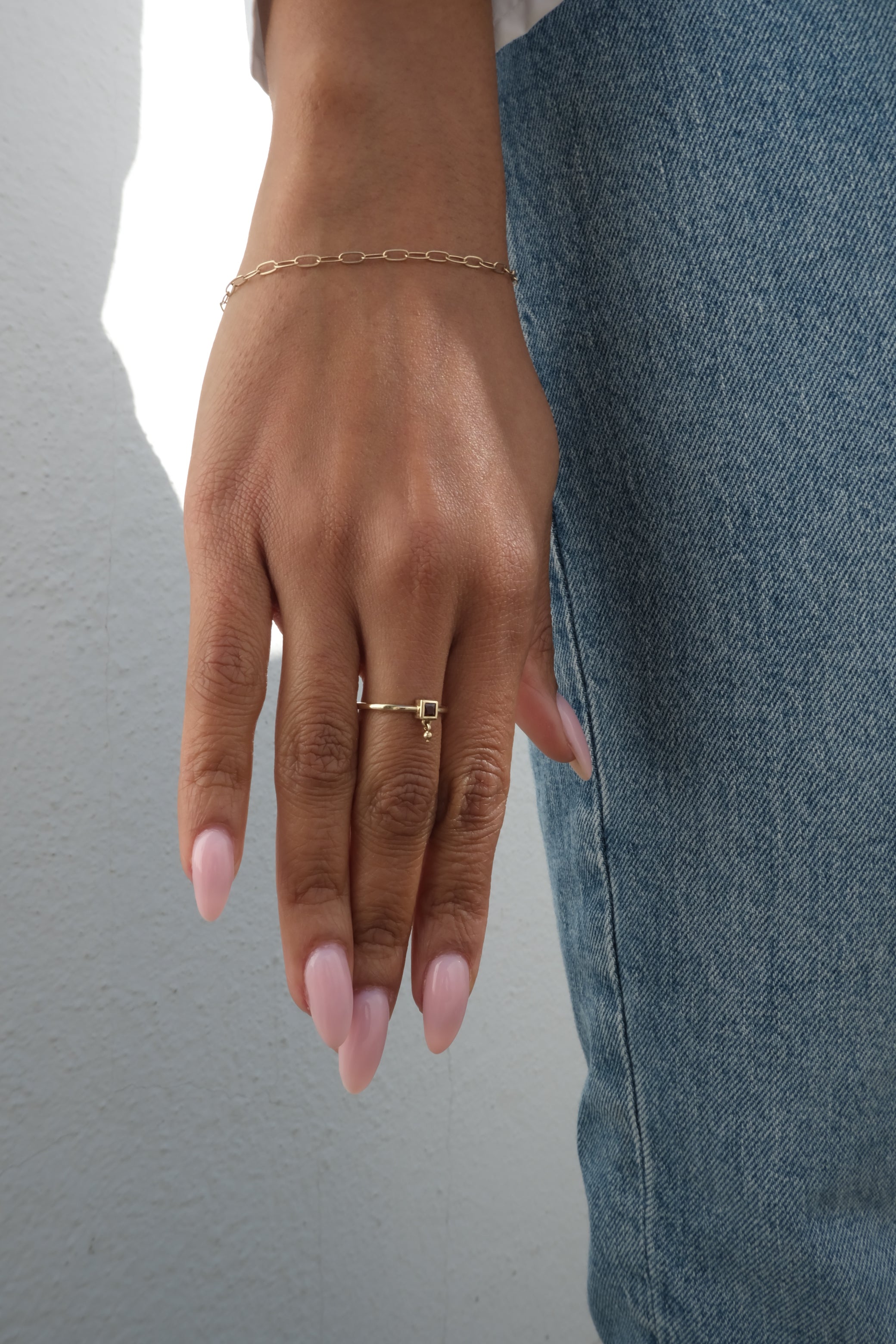 Square Drop Garnet Ring