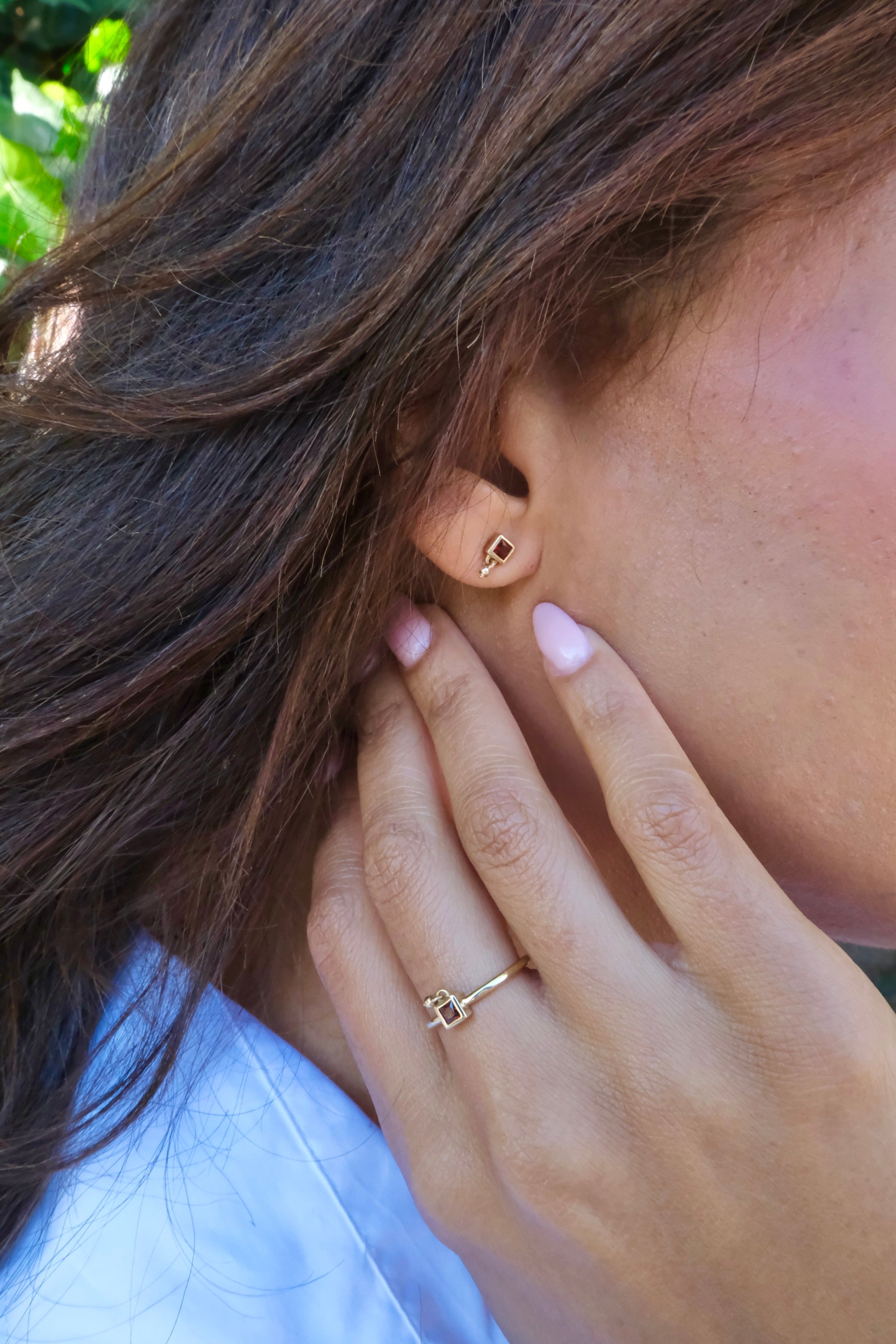 Square Drop Garnet Ring